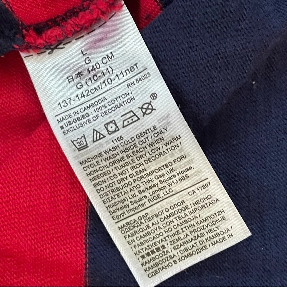 GAP Kids Rugby Boy's LARGE Navy Muted Red Stripe LS  Slub Polo #19 Preppy
